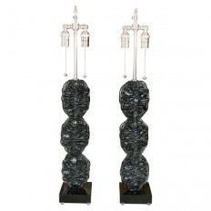 Pair of black Murano glass table lamps